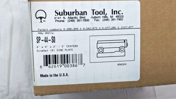 Suburban Tool Precision Sine Plate 4" X 4" X 2" X 3" Center SP-44-S0