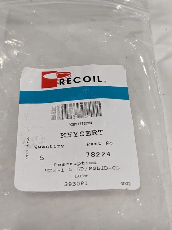 RECOIL Thread Locking Insert M22 x 1.5 External Thread Qty 5 78224