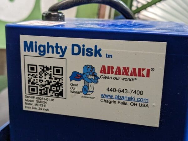 Abanaki SMD24 Mighty Disk Tramp Oil Skimmer 24" Diameter 10" Reach 110v