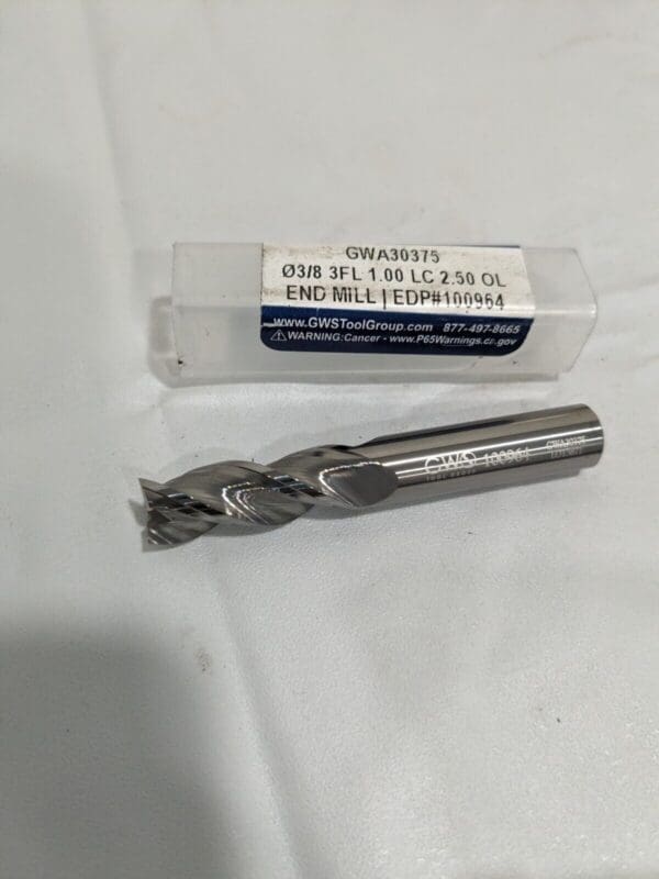 GWS Square End Mill: 3/8" Dia, 1" LOC, 3 Fl Solid Carbide