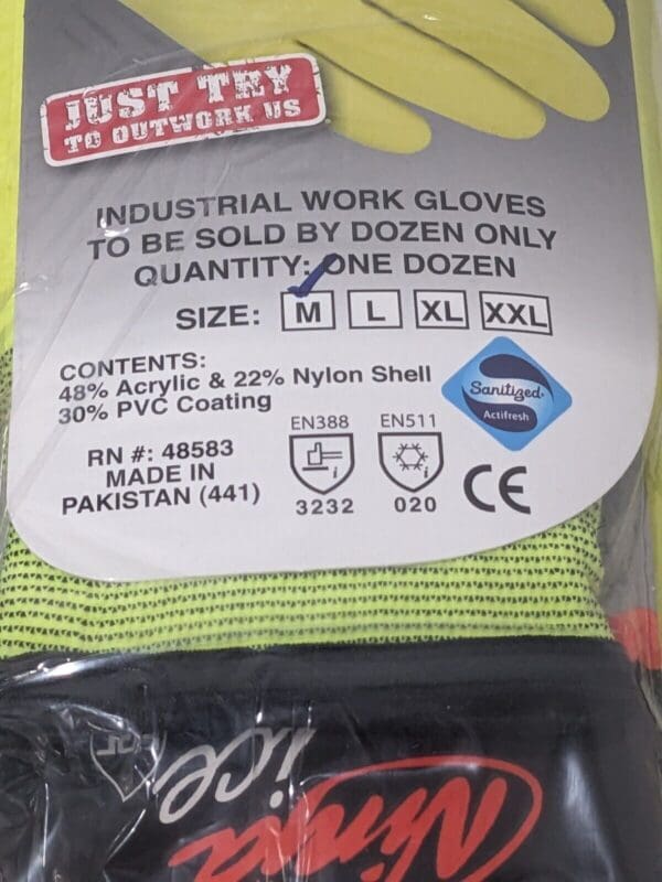 MCR Work Gloves: Ninja Ice, HPT-Coated Nylon Sz M Qty 12 Pairs N9690HVM