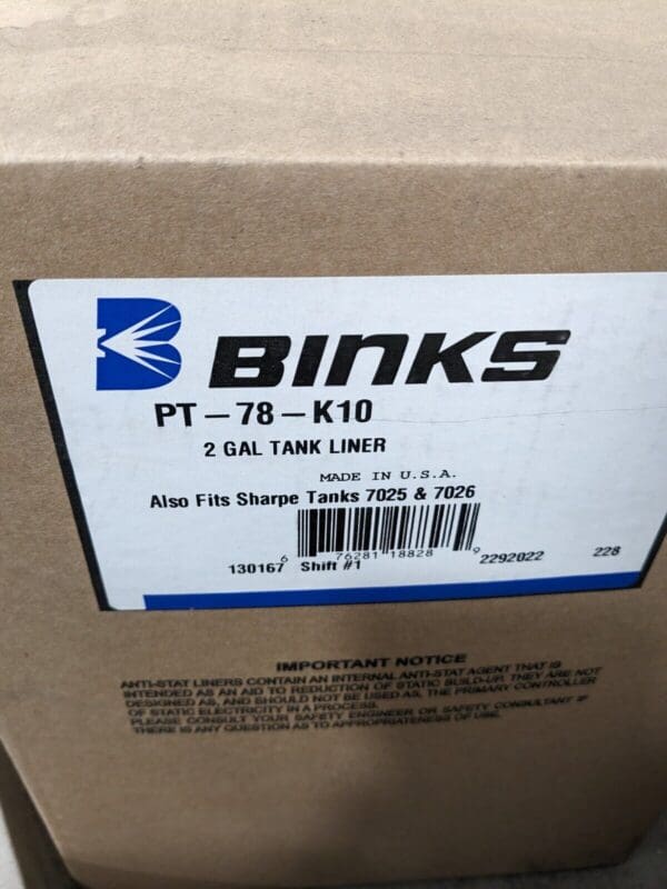 BINKS Paint Sprayer Tank Liner Qty 10 PT-78-K10