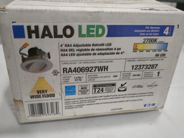 Halo 90CRI, 2700K, Very Wide Flood Integrated LED Recessed Trim, 4"RA406927WH