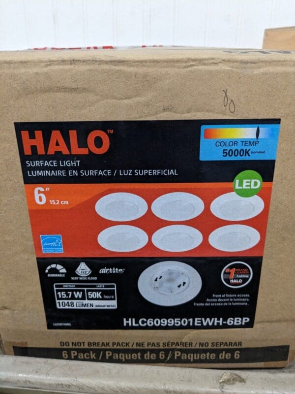 Halo Recessed 6" Dimmable LED Surface Light Qty 6 HLC6099501EWH-6BP