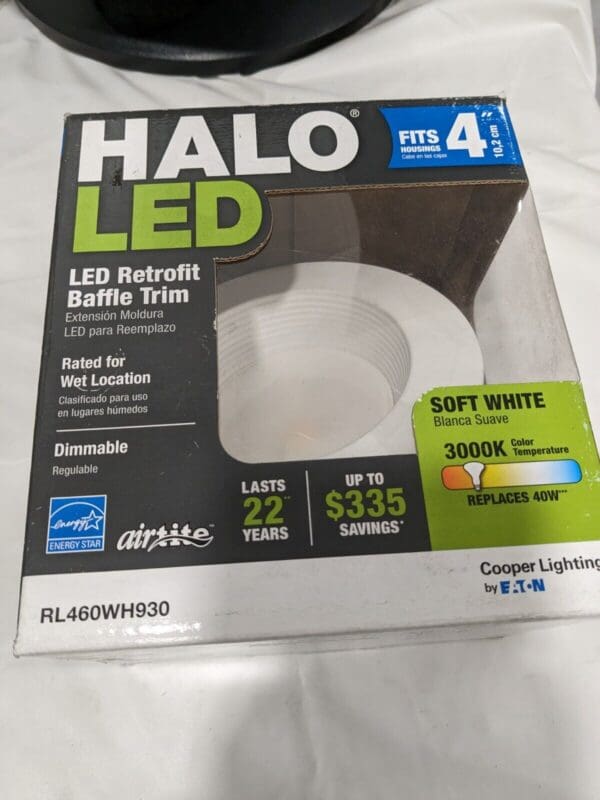 Halo 4" LED Retrofit Baffle Trim Soft White Recessed Light RL460WH930