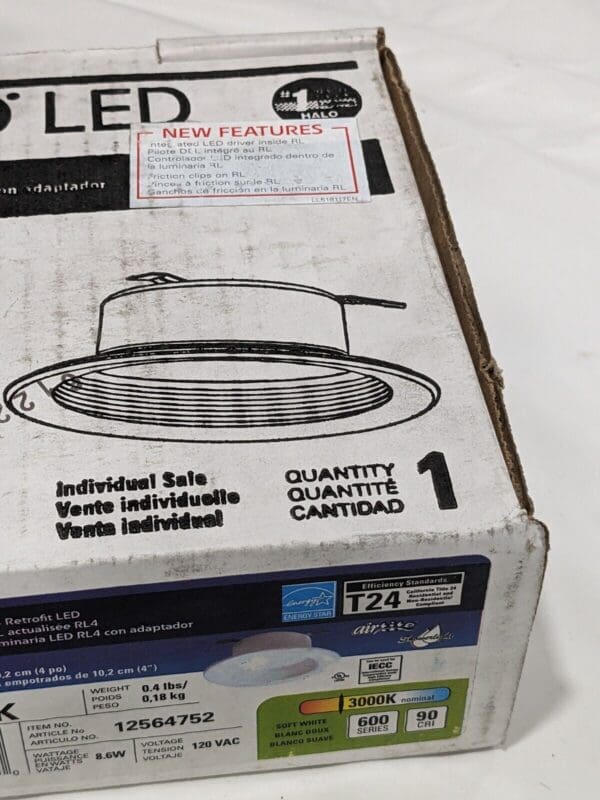 Halo Recessed 4" LED Retrofit Baffle Trim 3000K RL460WH930