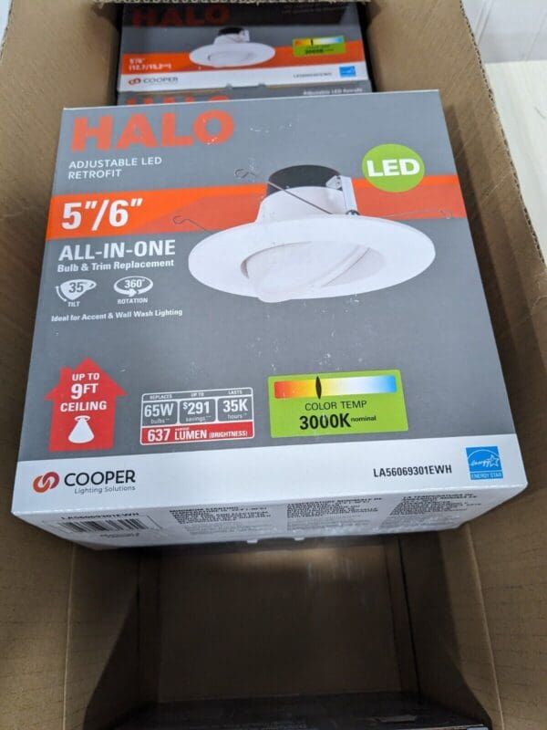 Halo Recessed 5" or 6" LED Adjustable Downlight Qty 6 LA56069301EWH