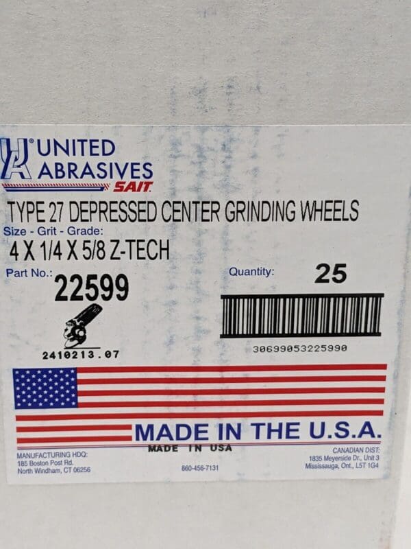 SAIT Depressed-Center Wheel: Type 27, 4" Dia, 1/4" Thick, 5/8" Hole