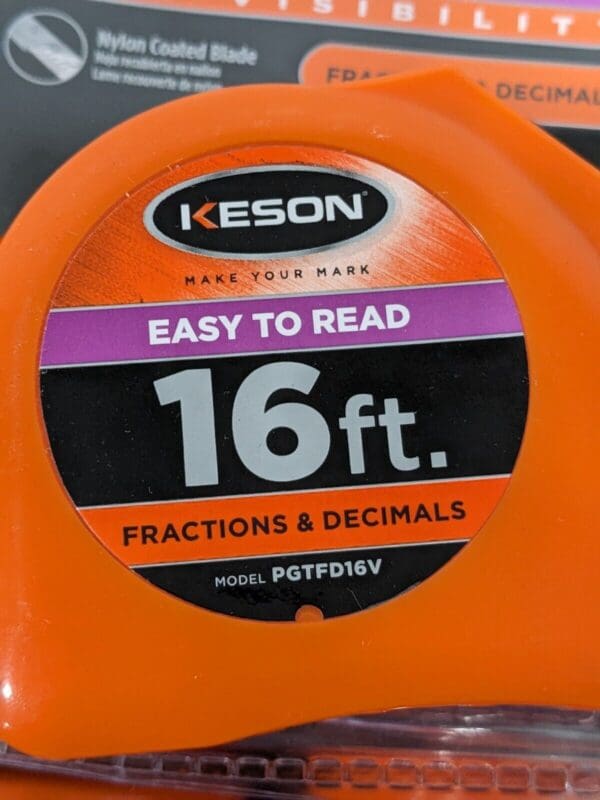 KESON Tape Measure: 16' Long, 1" Width, Yellow Blade Qty 6 PGTFD16V