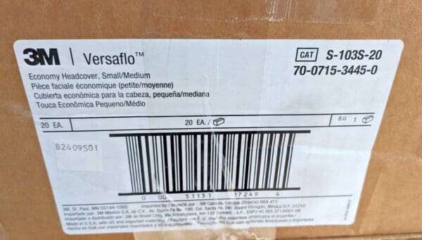 CASE OF 20 3M Versaflo Economy Headcovers Small/Medium S-103S-20 70071534450