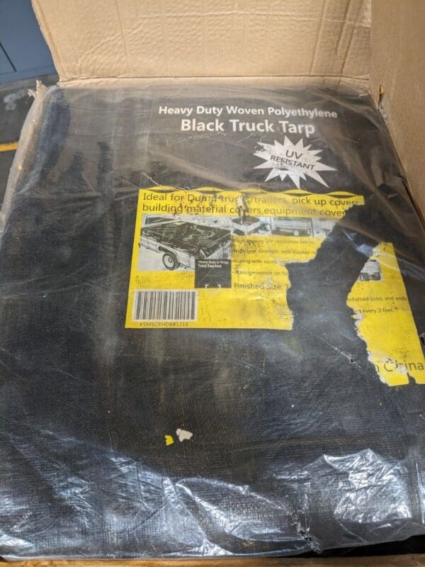 Tarp/Dust Cover: Black, Polyethylene, 16' Long x 12' Wide, 11 to 12 mil