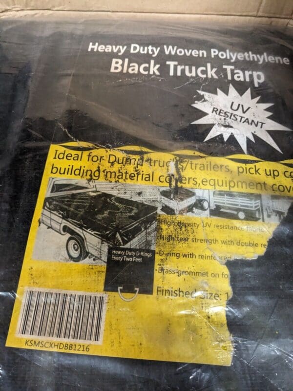 Tarp/Dust Cover: Black, Polyethylene, 16' Long x 12' Wide, 11 to 12 mil