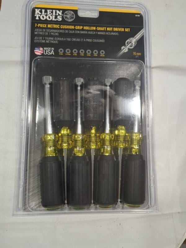 KLEIN TOOLS Nut Driver Set 7Pc 5-10mm HollowShaft Cushion Grip Handle 65160