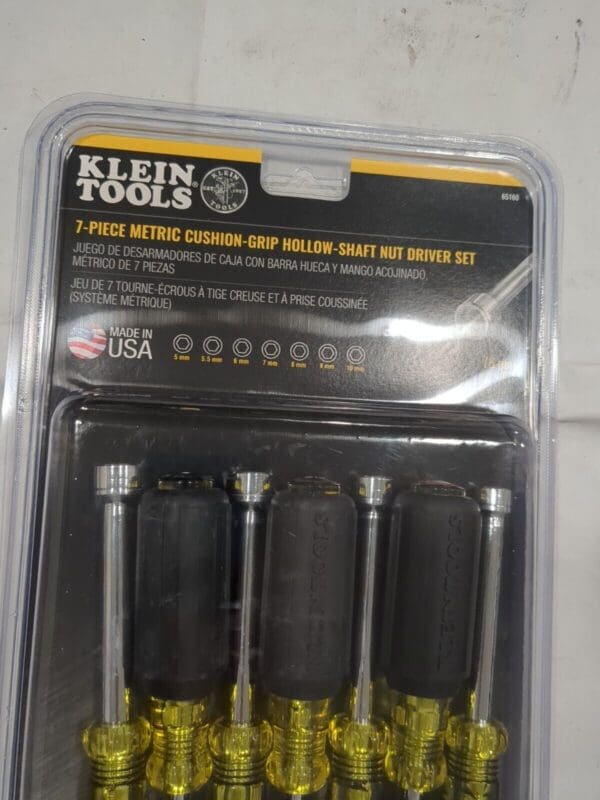 KLEIN TOOLS Nut Driver Set 7Pc 5-10mm HollowShaft Cushion Grip Handle 65160