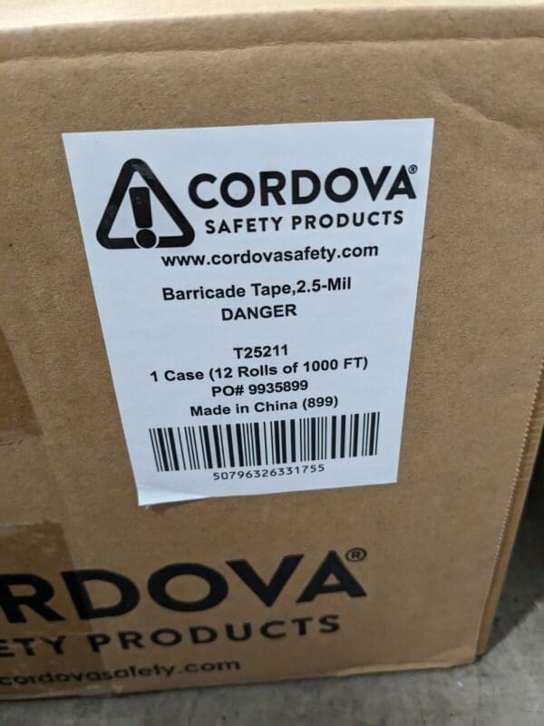 Cordova Barricade Tape, DANGER 2.5 mil, 12/Case T25211