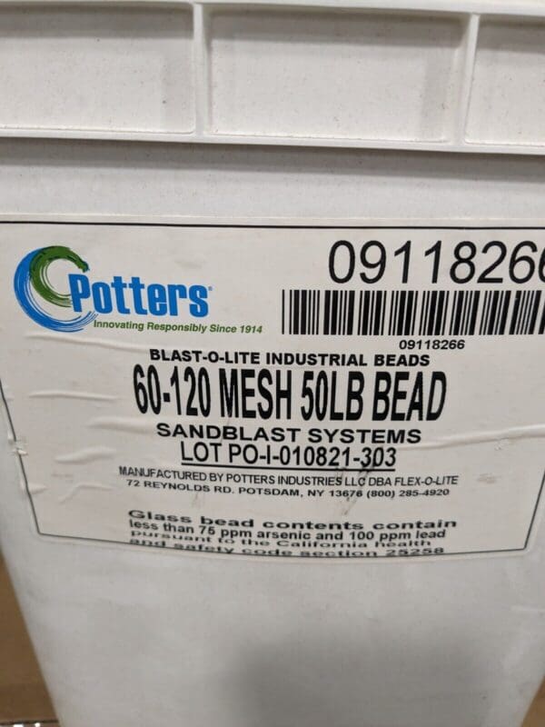 Abrasive Blasting Media: Medium, Smooth, Glass Bead 120G, 50 lb 60/120 MESH 50L