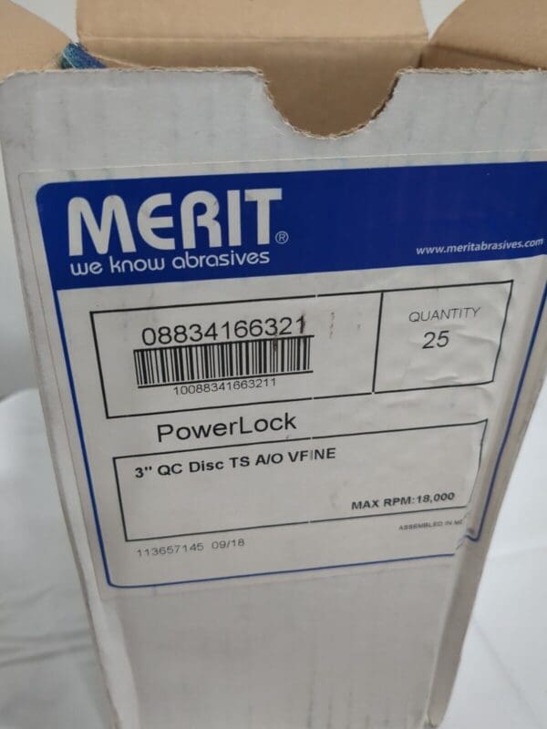 MERIT ABRASIVES 25pc Quick-Change Disc: Type S 3" Dia 08834166321