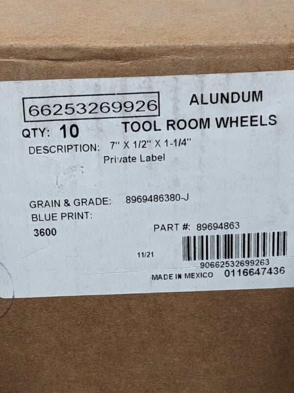 TRU-MAXX Grinding Wheel 7" Dia, 1/2" Thick, 1-1/4" Arbor, 80G Qty 10 66253269926