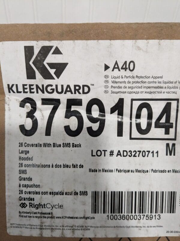 KLEENGUARD 25PK A40 Coveralls With Blue Breathable SMS Back Size L Hooded 37591