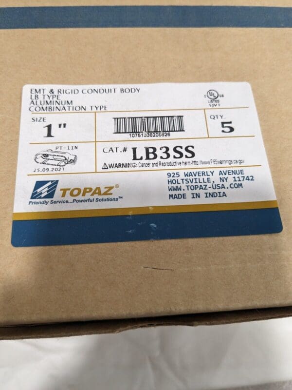 Topaz 1" Aluminum EMT & Rigid Conduit Body Qty 5 LB3SS