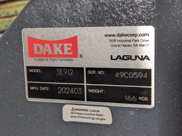 Dake Horizontal Bandsaw 7 x 12 Capacity 98 - 328 FPM 1 HP 110v 1 Ph SE912