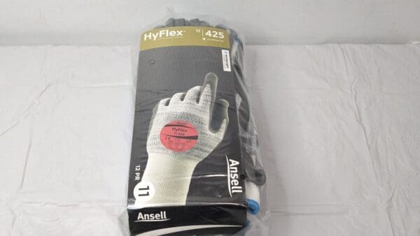 12 PAIRS Ansell HyFlex Abrasion-Resistant Gloves Gray/White Size 11 11-425-11