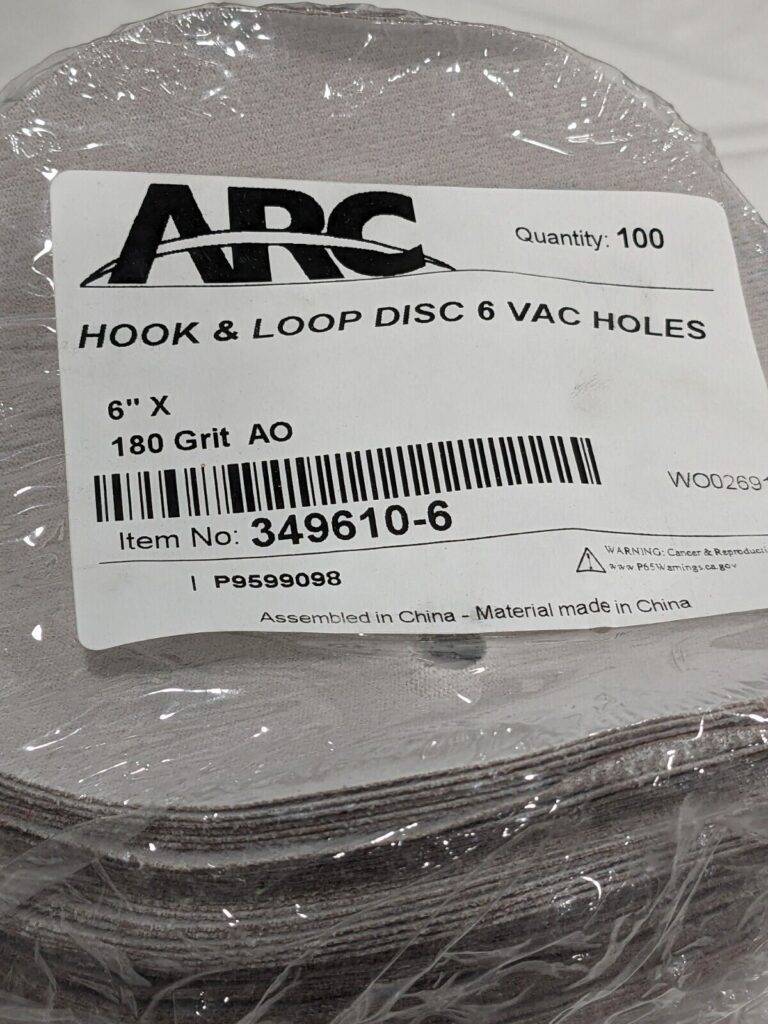 ARC Hook & Loop Disc: 6" Dia, 180 Grit, Coated, Aluminum Oxide Qty 100 349610-6