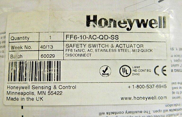 Honeywell Safety Switch & Actuator NC M12 Quick Disconnect FF6-10-AC-QD-SS