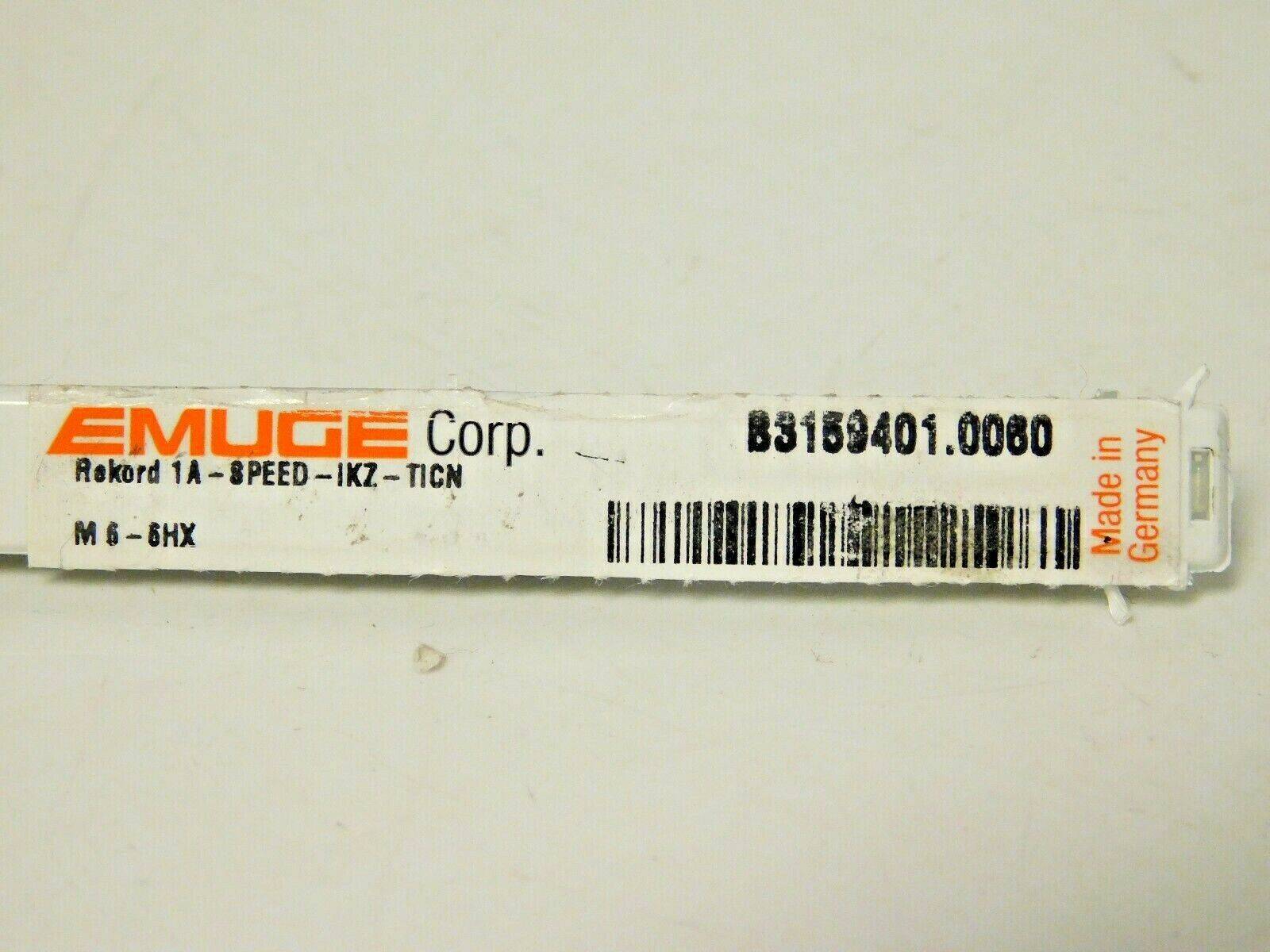Emuge Cobalt Straight Flute Machine Tap Rekord A 6HX M6x1.00 3FL B3159401.0060