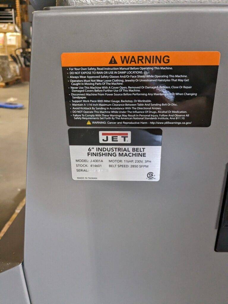 Jet 414601 Industrial Sanding Machine 6" x 48" Belt 2850 SFPM 1.5 HP 230v 3 Ph