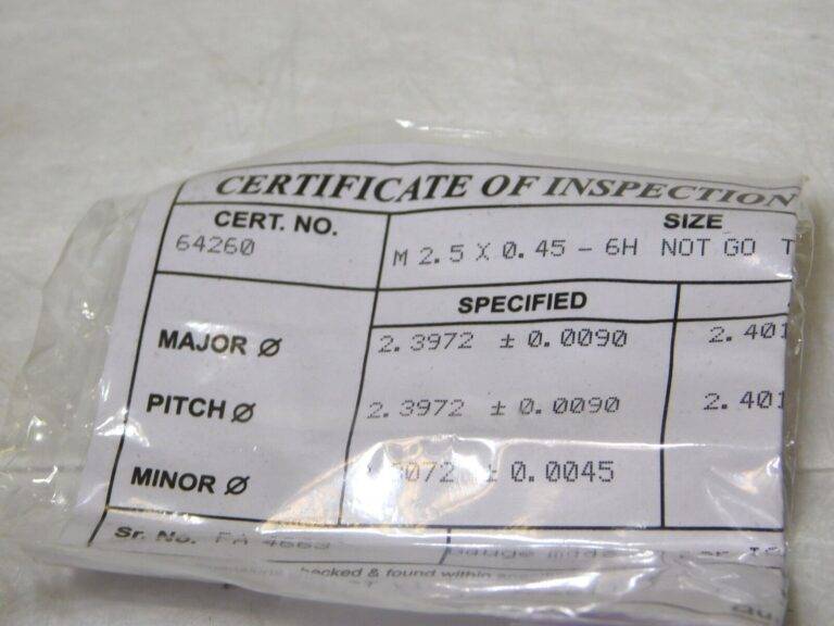 SPI Metric Taperlock Thread Plug Gage Single End M2.5x.45 Thread NOGO 34-576-9