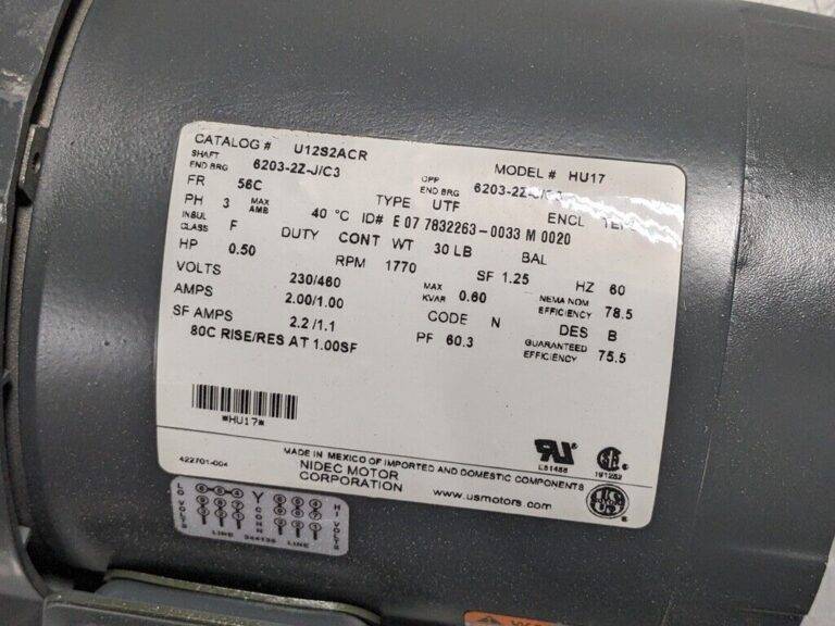 US Motors General Purpose C-Face Motor 1/2 HP 230/460v 3 Ph. U12S2ACR
