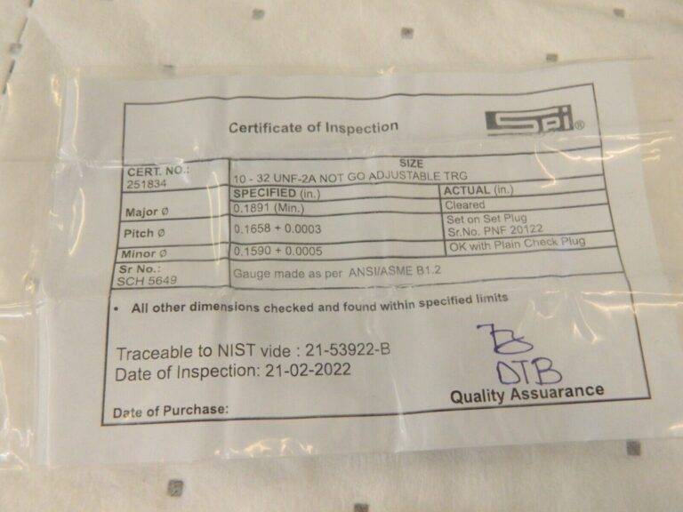 SPI Threaded Ring Gage: #10-32 Thread, Class 2A, No Go 23-145-6