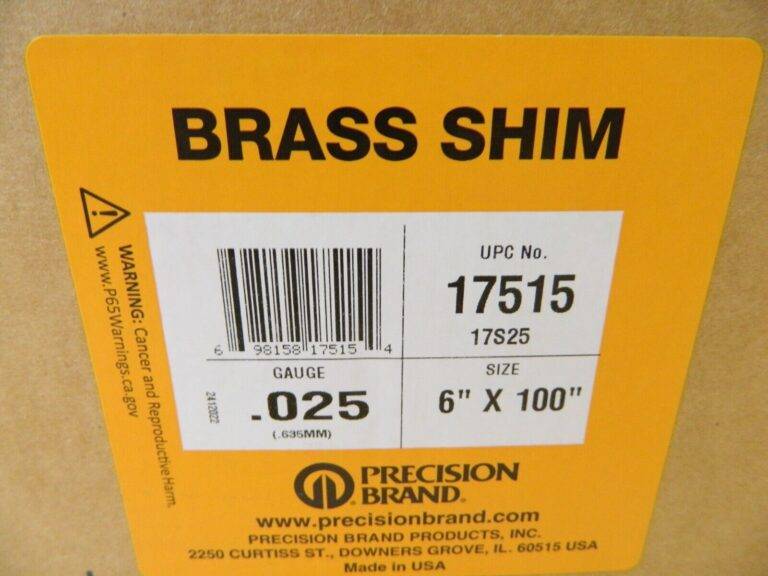 PRECISION BRAND Shim Stock: 0.025'' Thick, 100'' Long, 6″ Wide, Brass 17515
