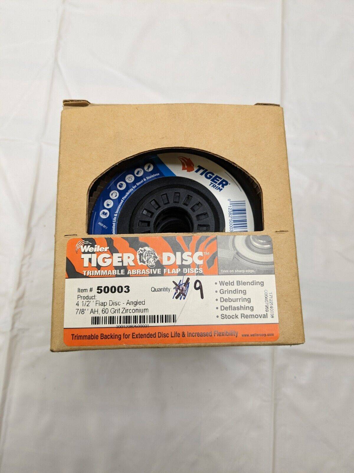 WEILER Flap Disc: 7/8″ Hole, 60 Grit, Zirconia Alumina, Type 29 Qty 9 50003