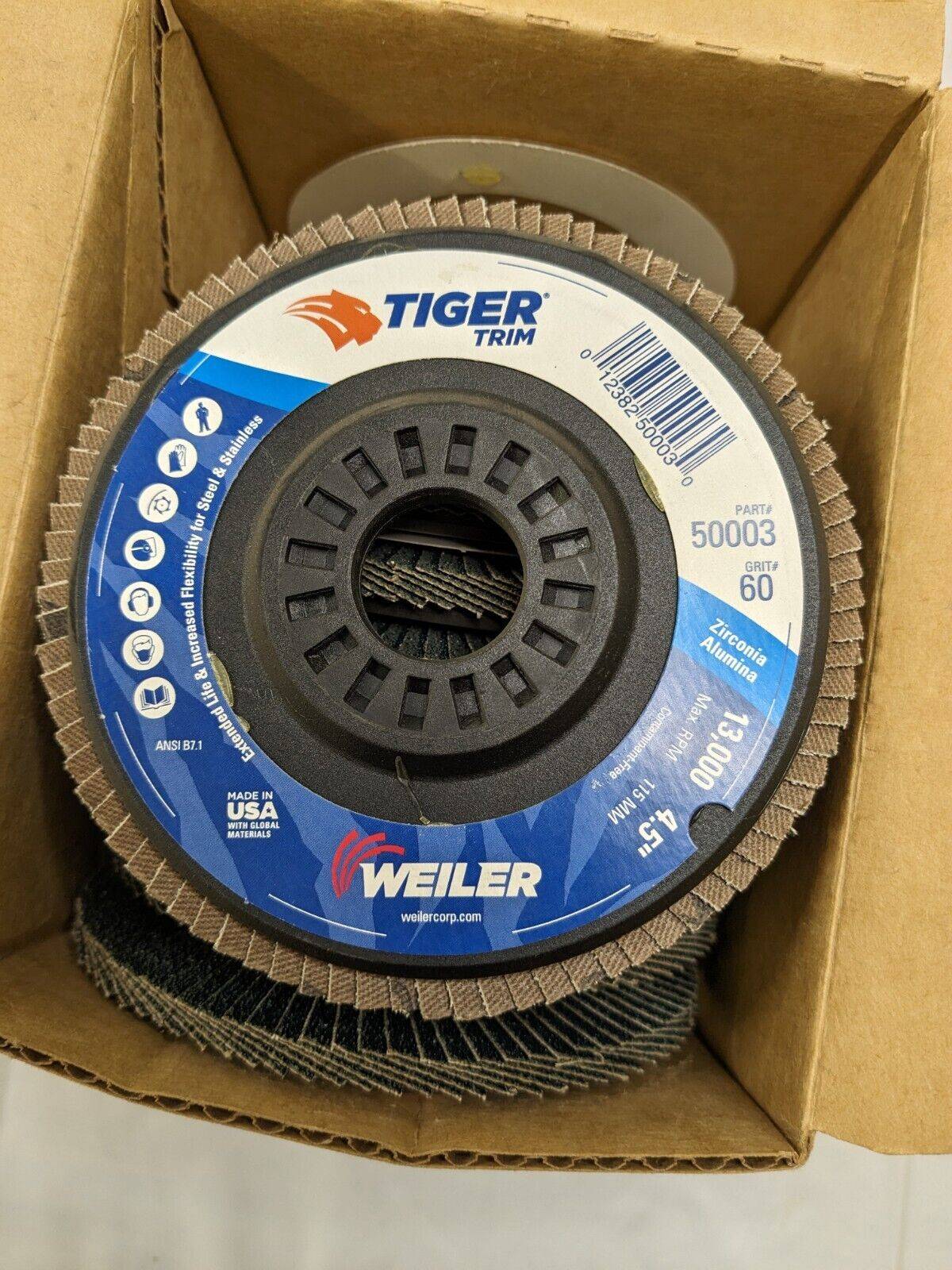 WEILER Flap Disc: 7/8″ Hole, 60 Grit, Zirconia Alumina, Type 29 Qty 9 50003