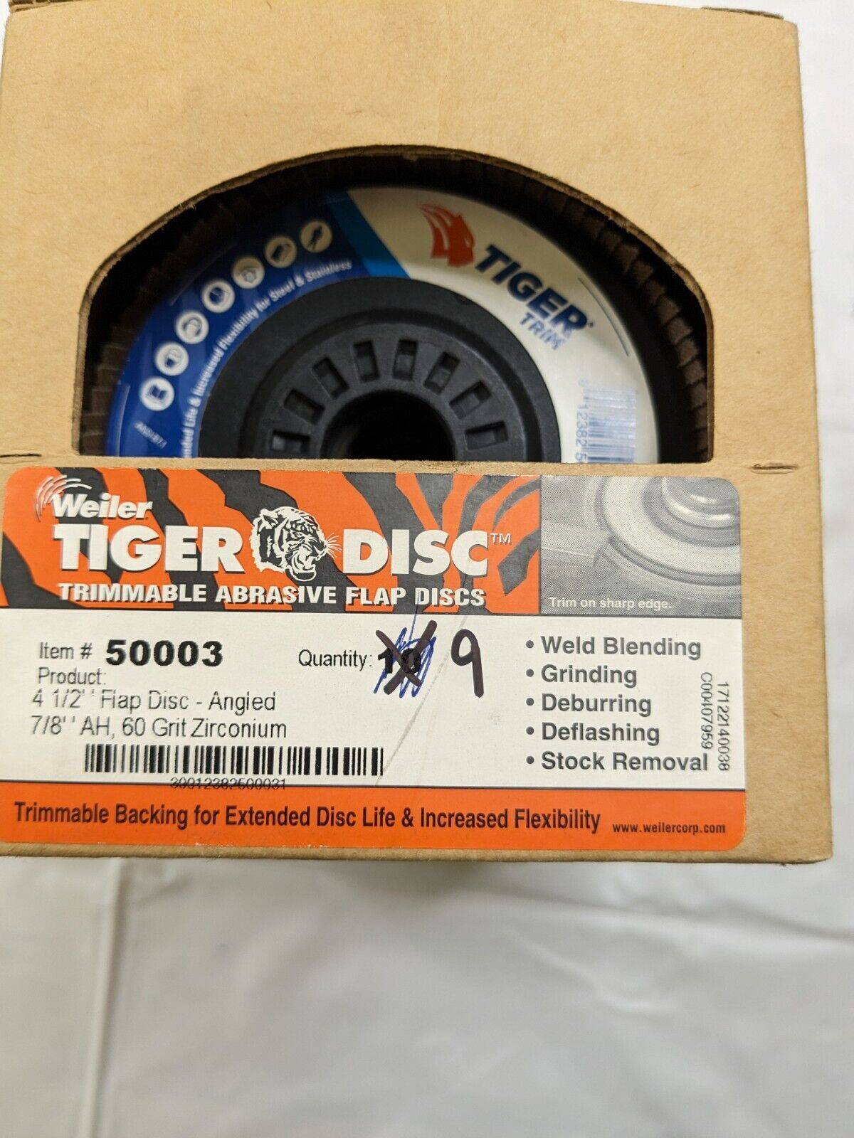 WEILER Flap Disc: 7/8″ Hole, 60 Grit, Zirconia Alumina, Type 29 Qty 9 50003