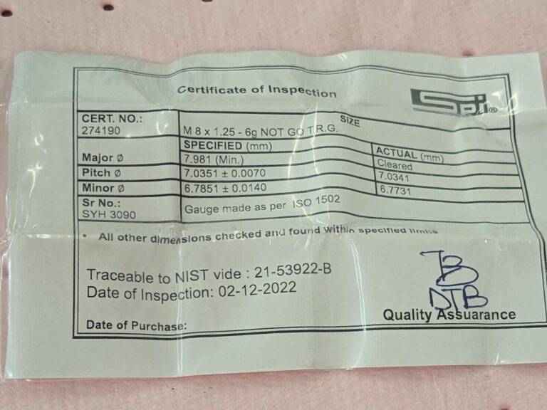 SPI Threaded Ring Gage: M8 x 1.25 Thread, Metric, Class 6G, No go