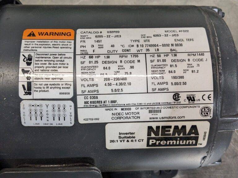US Motors U32P2D General Purpose Motor 1.5 HP 208-230/460V 3 Phase DAMAGE