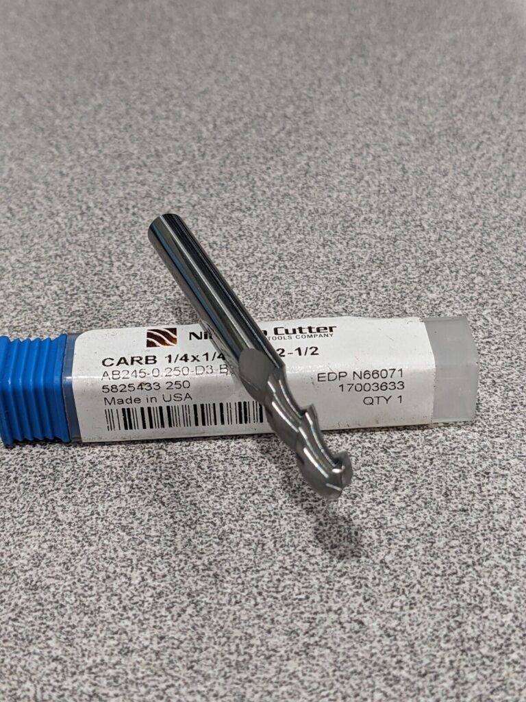 Niagara Ball End Mill: 1/4″ Dia, 19/64″ LOC, 2 Flute(s), Solid Carbide N66071