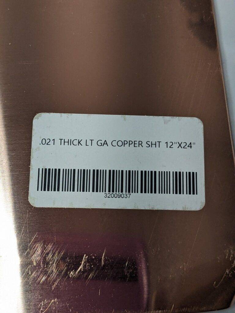 Copper Sheet 0.021" Thick x 12" Wide x 24" Long, Alloy 110 XCUFLR071461x2