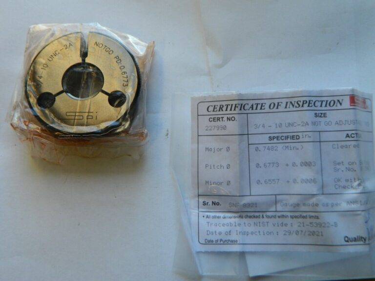 SPI Threaded Ring Gage: 3/4-10 Thread, Class 2A, No Go