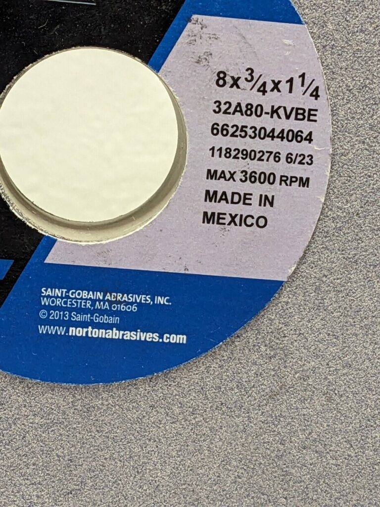 Norton Surface Grinding Wheel: 8″ Dia, 3/4″ Thick, 1-1/4″ Hole, 80G 66253044064