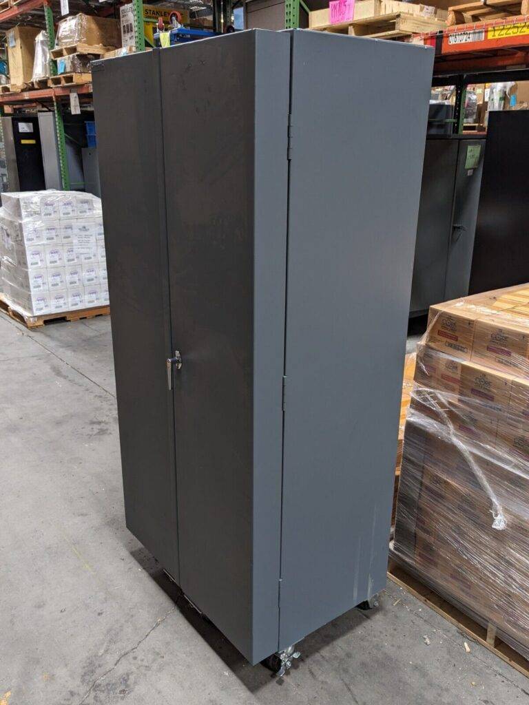 Durham Mobile Storage Cabinet w/ Bins 3-Shelf 76 x 36 x 24 Steel Gray DAMAGED
