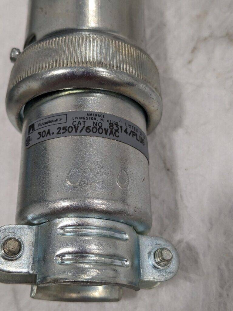 Russellstoll Ever-Lok Clamp Type Male Plug, 50 Amp, 3 Pole 4 Wire, 8314