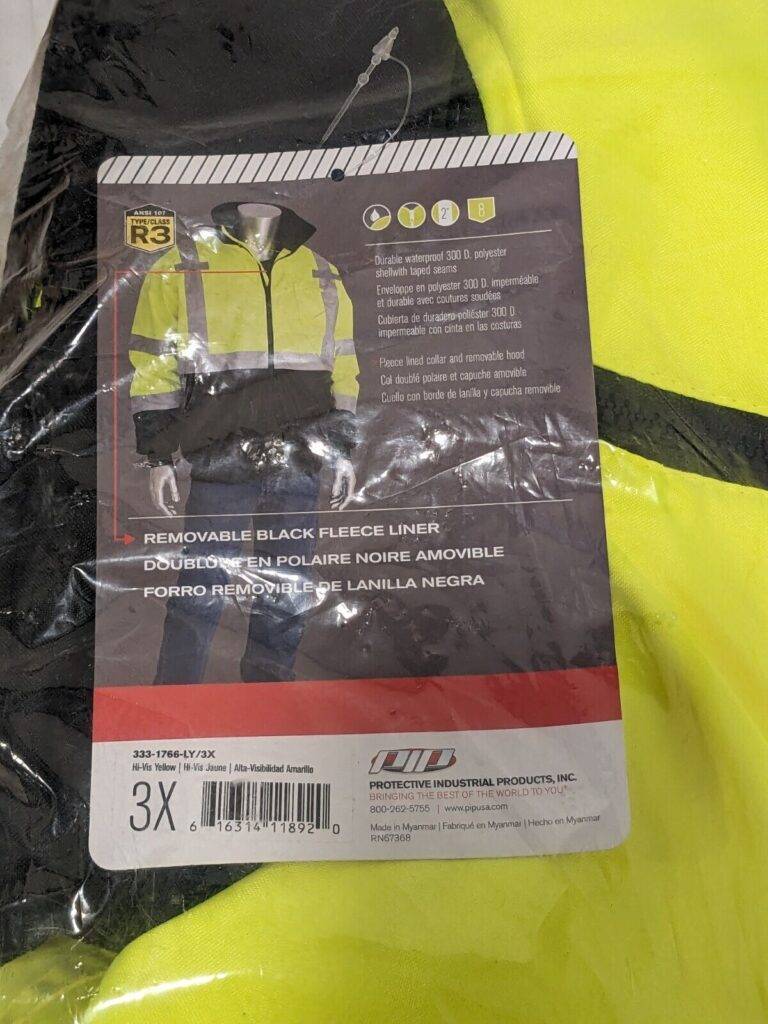 PIP Work Jacket: Size 3X-Large, Polyester, Zipper Closure 333-1766-LY/3X
