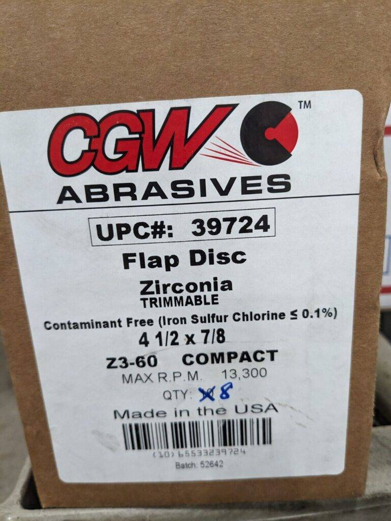 CGW Flap Disc: 4-1/2″ Dia, 7/8″ Hole, 60 Grit, ZA, Type 27 Qty 8 39724