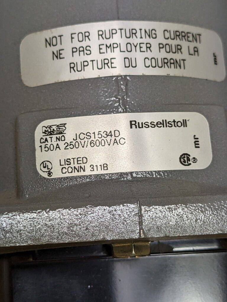 Russellstoll JCS1534D Industrial Connector 150 Amp 250/600 VAC 3-Pole 4-Wire