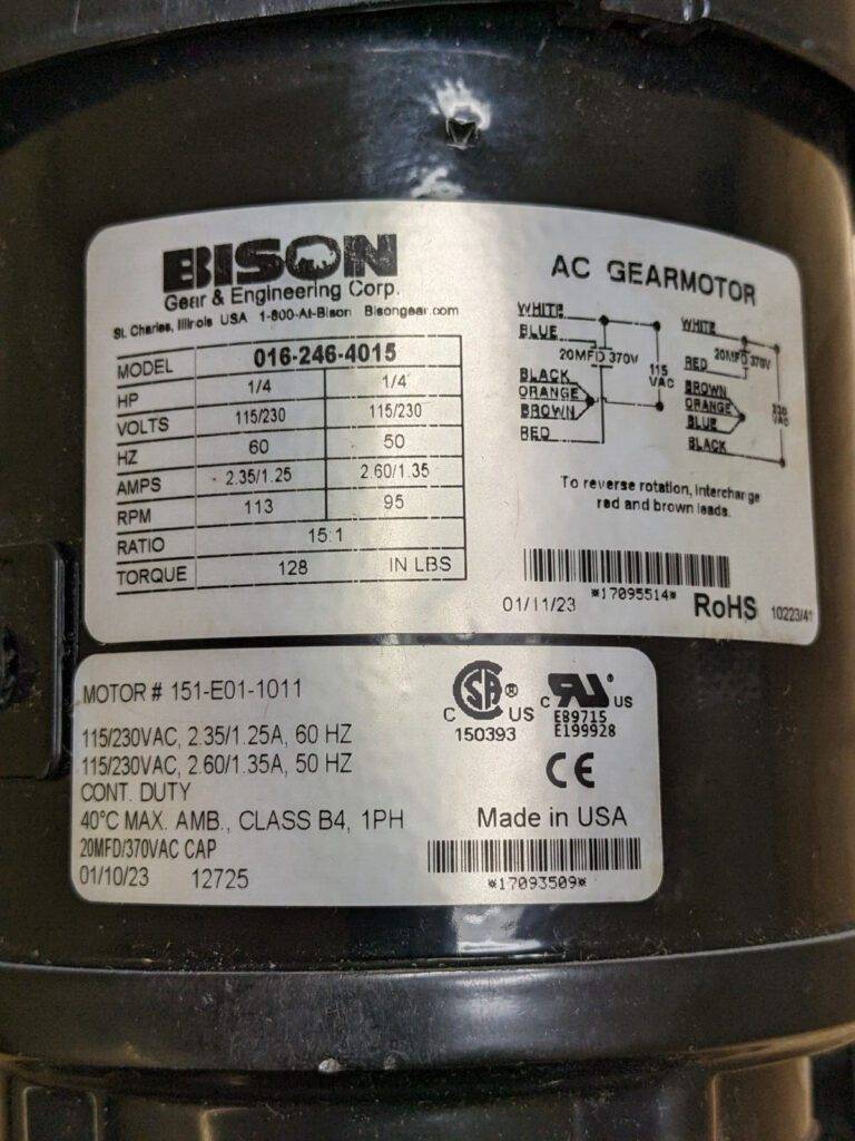 Bison Parallel Shaft AC Gearmotor 1/4 HP 115/230v 016-246-4015 Parts / Repair