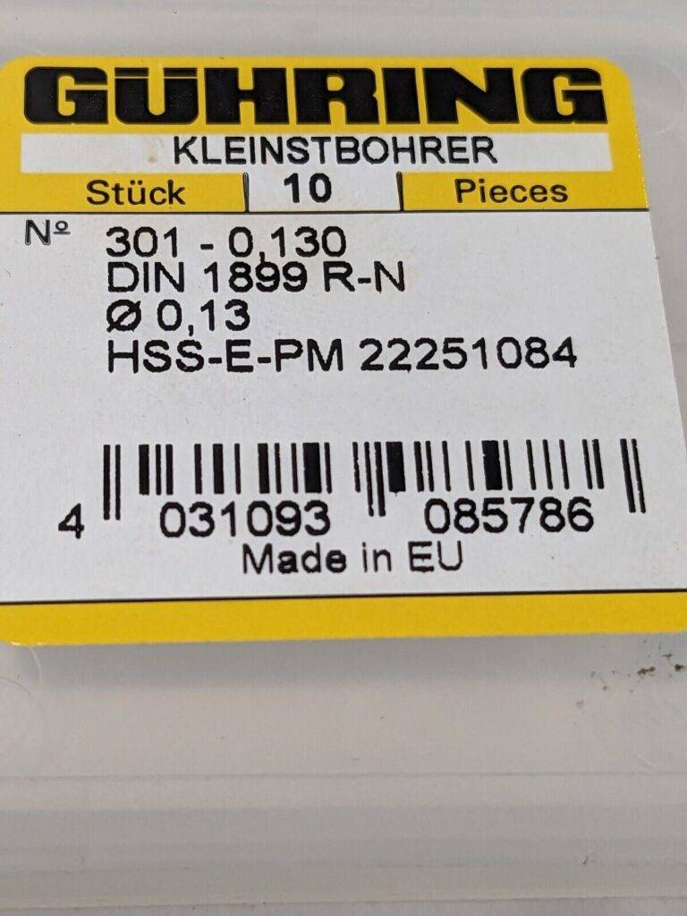 GUHRING Micro Drill Bit: 0.0051" Dia, 118 deg, Cobalt Qty 10 9003010001300